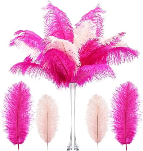 XunYee 60 Pcs 1920s Natural Ostrich Feathers Bulk 10-12 Inch/ 12-14 Inch Natural Large Feather for Wedding Dancing Birthday Party Centerpieces Carnival Decorations(Black White and Gold) in Kuwait