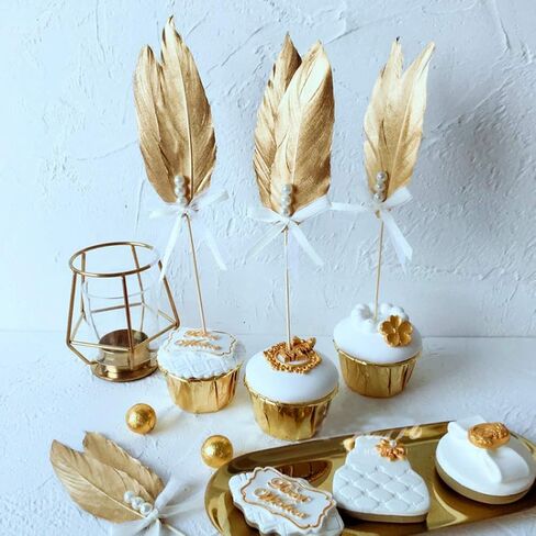 ريش للحرف اليدوية، 40 قطعة من ريش الاوز الذهبي والفضي بلون احمر واسود، ريش طبيعي لصائد الاحلام والحرف اليدوية وحفلات الزفاف والزينة المركزية والحرف اليدوية in Kuwait