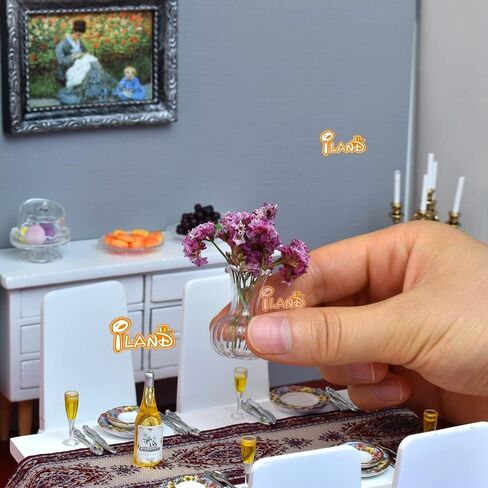 iLAND Miniature Dollhouse Accessories for Dollhouse Furniture Antique, Glass Vases w/ Dried Flowers Set (Elegant 4pcs) in Kuwait