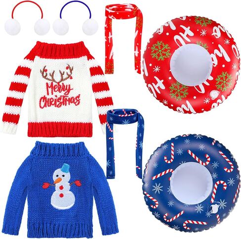 Ramede 8 Pcs Christmas Elf Clothing Accessory Set Christmas Elf Doll Clothes Include Earmuffs Cozy Scarf Inflatable Snow Tube Small Sweater for Elf Accessories Elf Doll Outfit Costume in Saudi Arabia