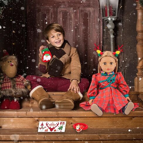 UNICORN ELEMENT 8 قطع مقاس 18 بوصة من ملابس الدمية الأمريكية لعيد الميلاد وإكسسواراتها - ملابس دمية عيد الميلاد وأحذية وجوارب عيد الميلاد وملصق دبوس الشعر وقلادة رأس in Kuwait