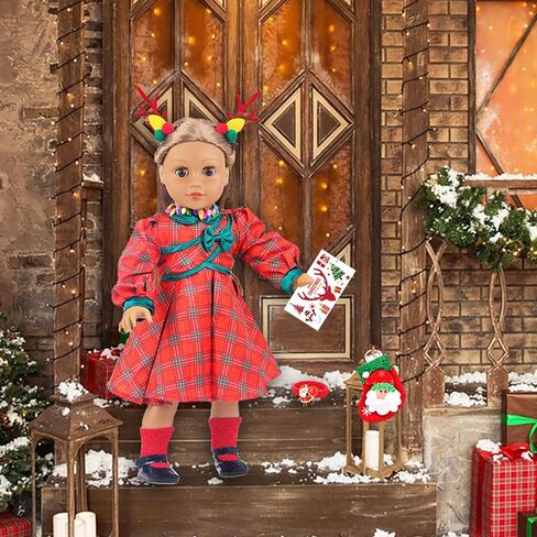 UNICORN ELEMENT 8 قطع مقاس 18 بوصة من ملابس الدمية الأمريكية لعيد الميلاد وإكسسواراتها - ملابس دمية عيد الميلاد وأحذية وجوارب عيد الميلاد وملصق دبوس الشعر وقلادة رأس in Kuwait