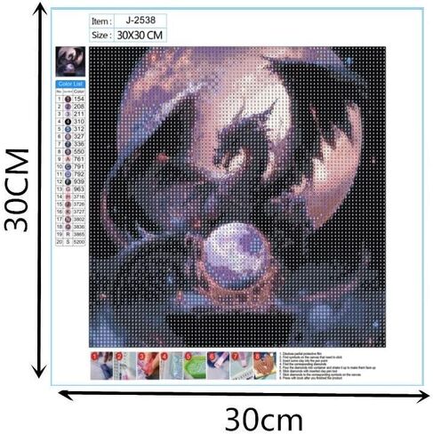 مجموعات الرسم الفني الماسي 5D، مجموعات الفن الماسي للبالغين والأطفال، لوحة تطريز كاملة لفنون حجر الراين الماسية بالأرقام لديكور الحائط المنزلي، 11.8 × 11.8 بوصة (التنين D) in Kuwait