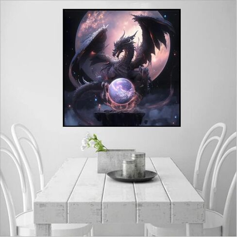 مجموعات الرسم الفني الماسي 5D، مجموعات الفن الماسي للبالغين والأطفال، لوحة تطريز كاملة لفنون حجر الراين الماسية بالأرقام لديكور الحائط المنزلي، 11.8 × 11.8 بوصة (التنين D) in Kuwait