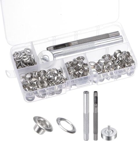 Kozelo 100 Sets Grommet Eyelets - [ 5mm x 10mm ] Copper with Setter Tools for Shoes Clothes Use | Silver Tone in Saudi Arabia