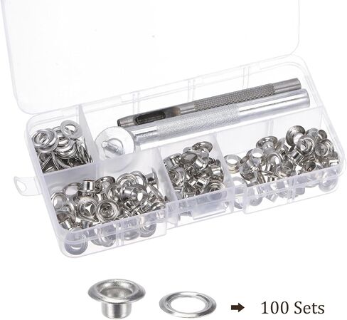 Kozelo 100 Sets Grommet Eyelets - [ 5mm x 10mm ] Copper with Setter Tools for Shoes Clothes Use | Silver Tone in Saudi Arabia
