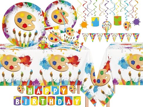 Serves 30 Complete Art Birthday Party Supplies Includes Plates,Napkins,Table Covers, Happy Birthday Banner,Pennant Banners,Swirls, Art party Centerpiece, Ideal for Art Party Birthday Theme Party Decor in Saudi Arabia