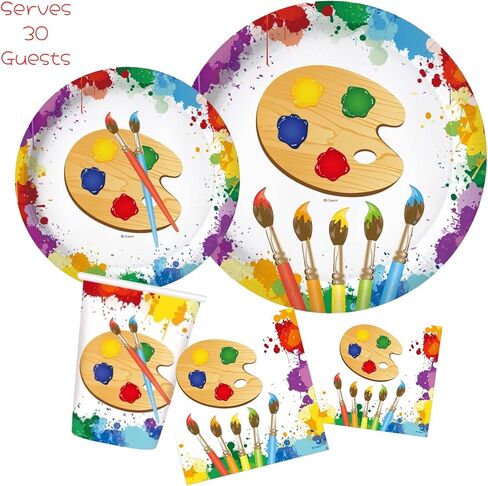 Serves 30 Complete Art Birthday Party Supplies Includes Plates,Napkins,Table Covers, Happy Birthday Banner,Pennant Banners,Swirls, Art party Centerpiece, Ideal for Art Party Birthday Theme Party Decor in Saudi Arabia