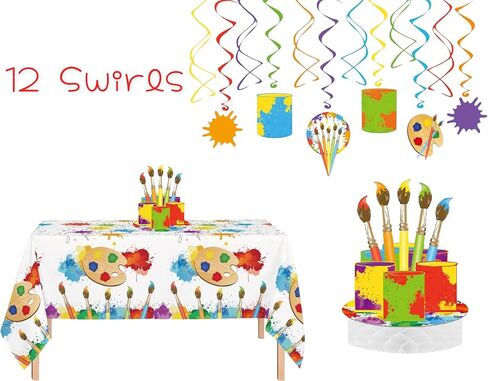 Serves 30 Complete Art Birthday Party Supplies Includes Plates,Napkins,Table Covers, Happy Birthday Banner,Pennant Banners,Swirls, Art party Centerpiece, Ideal for Art Party Birthday Theme Party Decor in Saudi Arabia