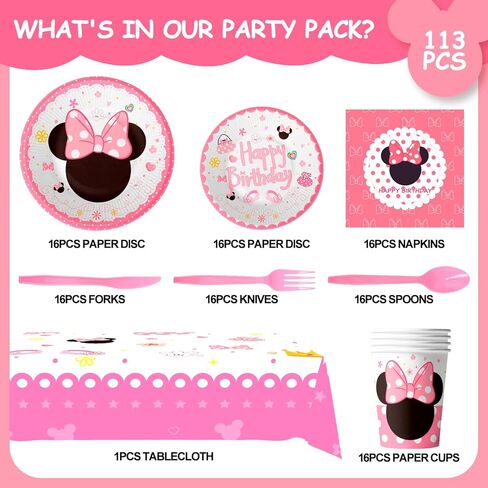 مجموعة ادوات مائدة من مين-ني موسيس مكونة من 113 قطعة من اطباق ومناديل واكواب ومناديل من مين-ني موسيس وغيرها من مستلزمات حفلات اعياد الميلاد للبنات in Kuwait