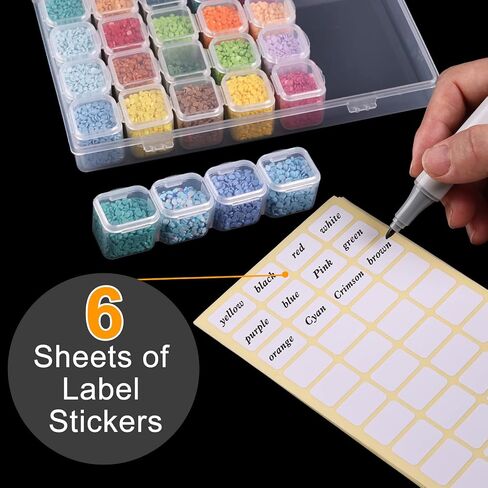 QUEFE 112 Slots Diamond Painting Storage Containers, 4pcs 28 Grids Clear Diamond Painting Accessories and Tools Boxes Bead Organizers Diamond Art Embroidery Storage with Label Stickers in Kuwait
