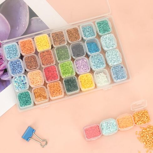 QUEFE 112 Slots Diamond Painting Storage Containers, 4pcs 28 Grids Clear Diamond Painting Accessories and Tools Boxes Bead Organizers Diamond Art Embroidery Storage with Label Stickers in Kuwait