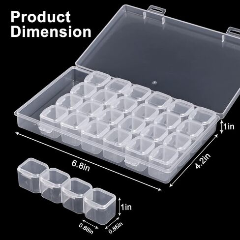 QUEFE 112 Slots Diamond Painting Storage Containers, 4pcs 28 Grids Clear Diamond Painting Accessories and Tools Boxes Bead Organizers Diamond Art Embroidery Storage with Label Stickers in Kuwait