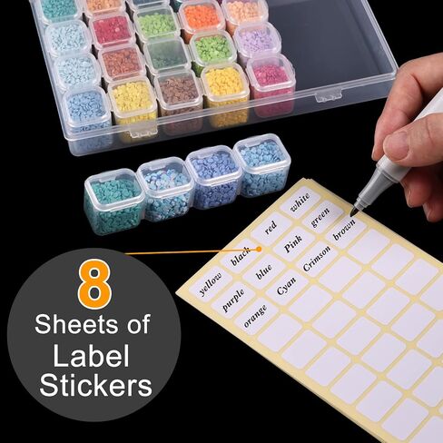 QUEFE 112 Slots Diamond Painting Storage Containers, 4pcs 28 Grids Clear Diamond Painting Accessories and Tools Boxes Bead Organizers Diamond Art Embroidery Storage with Label Stickers in Kuwait