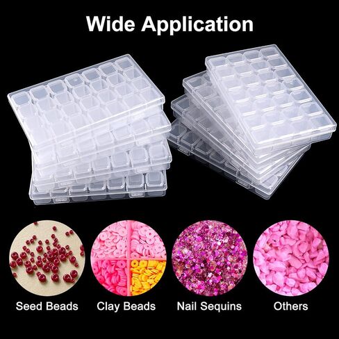 QUEFE 112 Slots Diamond Painting Storage Containers, 4pcs 28 Grids Clear Diamond Painting Accessories and Tools Boxes Bead Organizers Diamond Art Embroidery Storage with Label Stickers in Kuwait