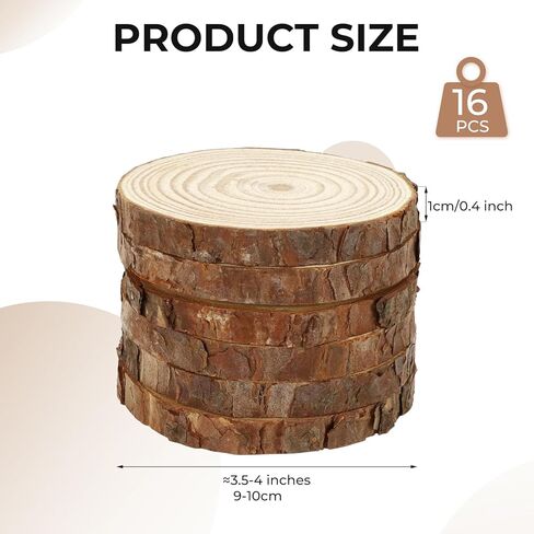 FSWCCK 16 قطعة من شرائح الخشب غير المكتملة، دائرة خشبية مستديرة 3.5-4 بوصة مع لحاء الشجر، قطع مركزية من الخشب الريفي لحفلات الزفاف وديكور طاولة وحرف الرسم اليدوية in Kuwait