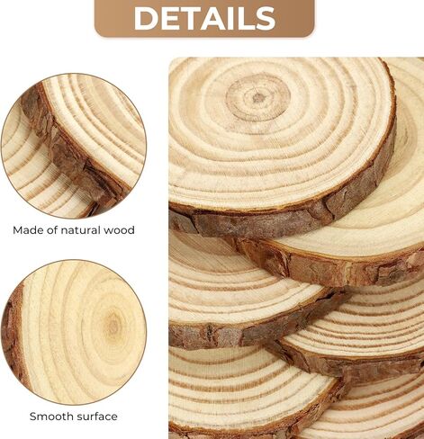FSWCCK 16 قطعة من شرائح الخشب غير المكتملة، دائرة خشبية مستديرة 3.5-4 بوصة مع لحاء الشجر، قطع مركزية من الخشب الريفي لحفلات الزفاف وديكور طاولة وحرف الرسم اليدوية in Kuwait