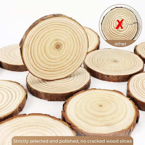 FSWCCK 16 قطعة من شرائح الخشب غير المكتملة، دائرة خشبية مستديرة 3.5-4 بوصة مع لحاء الشجر، قطع مركزية من الخشب الريفي لحفلات الزفاف وديكور طاولة وحرف الرسم اليدوية in Kuwait