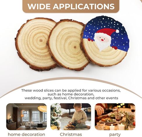 FSWCCK 16 قطعة من شرائح الخشب غير المكتملة، دائرة خشبية مستديرة 3.5-4 بوصة مع لحاء الشجر، قطع مركزية من الخشب الريفي لحفلات الزفاف وديكور طاولة وحرف الرسم اليدوية in Kuwait