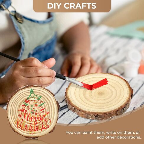 FSWCCK 16 قطعة من شرائح الخشب غير المكتملة، دائرة خشبية مستديرة 3.5-4 بوصة مع لحاء الشجر، قطع مركزية من الخشب الريفي لحفلات الزفاف وديكور طاولة وحرف الرسم اليدوية in Kuwait