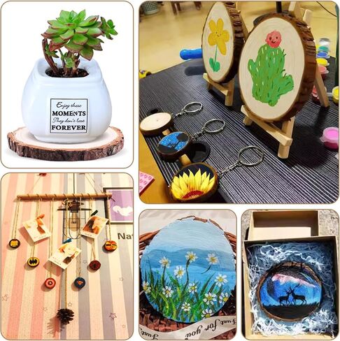 FSWCCK 16 قطعة من شرائح الخشب غير المكتملة، دائرة خشبية مستديرة 3.5-4 بوصة مع لحاء الشجر، قطع مركزية من الخشب الريفي لحفلات الزفاف وديكور طاولة وحرف الرسم اليدوية in Kuwait