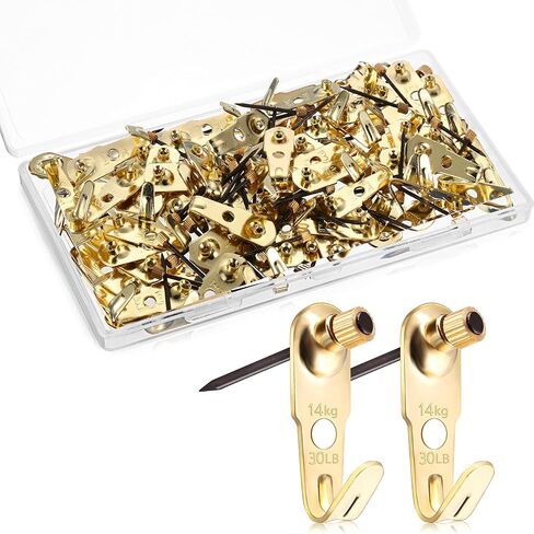 Jetec Plaster Picture Hangers Hooks Picture Gold Hanging Picture Kit with Nails for Plaster Wall Wooden Wall Drywall Mounting (50 Pieces,20 lbs) in Kuwait