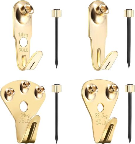 Jetec Plaster Picture Hangers Hooks Picture Gold Hanging Picture Kit with Nails for Plaster Wall Wooden Wall Drywall Mounting (50 Pieces,20 lbs) in Kuwait