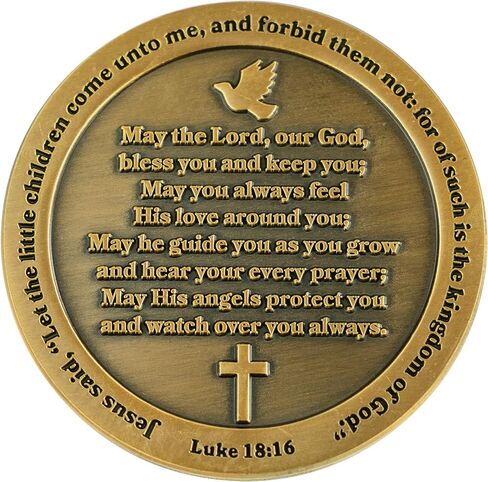 Baptism Gift, Bulk Pack of 10 Commemorative Keepsake Tokens for Girls & Boys, Catholic & Christian Religious Baptismal Prayer Challenge Coin with Scripture Bible Verse for Group Baptism Ceremony in Kuwait