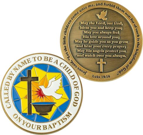 Baptism Gift, Bulk Pack of 10 Commemorative Keepsake Tokens for Girls & Boys, Catholic & Christian Religious Baptismal Prayer Challenge Coin with Scripture Bible Verse for Group Baptism Ceremony in Kuwait