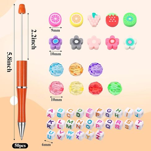 CZWZ 50 قطعة من الأقلام البلاستيكية القابلة للخرز، قلم حبر جاف أسود، أقلام مطرزة بالحبر الأسود مع خرز القلم لصنع هدية للأطفال والطلاب واللوازم المدرسية المكتبية in Kuwait