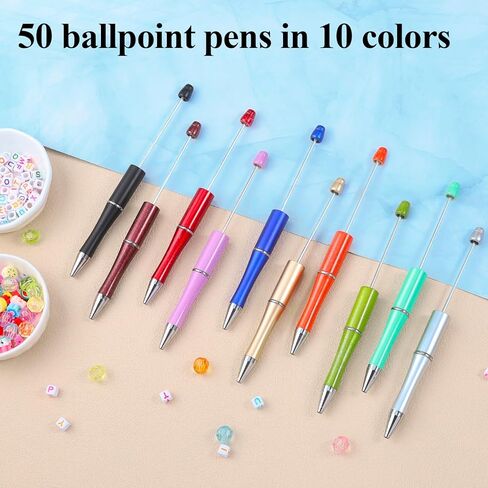 CZWZ 50 قطعة من الأقلام البلاستيكية القابلة للخرز، قلم حبر جاف أسود، أقلام مطرزة بالحبر الأسود مع خرز القلم لصنع هدية للأطفال والطلاب واللوازم المدرسية المكتبية in Kuwait