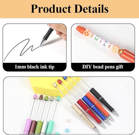 CZWZ 50 قطعة من الأقلام البلاستيكية القابلة للخرز، قلم حبر جاف أسود، أقلام مطرزة بالحبر الأسود مع خرز القلم لصنع هدية للأطفال والطلاب واللوازم المدرسية المكتبية in Kuwait