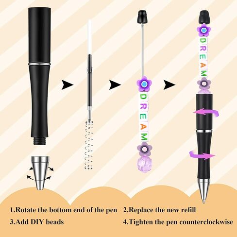 CZWZ 50 قطعة من الأقلام البلاستيكية القابلة للخرز، قلم حبر جاف أسود، أقلام مطرزة بالحبر الأسود مع خرز القلم لصنع هدية للأطفال والطلاب واللوازم المدرسية المكتبية in Kuwait