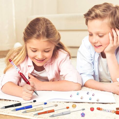 CZWZ 50 قطعة من الأقلام البلاستيكية القابلة للخرز، قلم حبر جاف أسود، أقلام مطرزة بالحبر الأسود مع خرز القلم لصنع هدية للأطفال والطلاب واللوازم المدرسية المكتبية in Kuwait