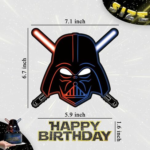 Darth Vader Cake Topper for Star Wars Glitter Happy Birthday Supplies Toppers Party Decorations Favors in Kuwait