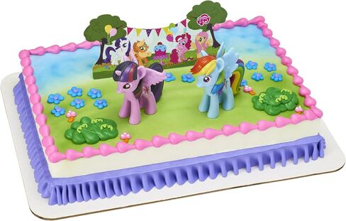 DecoSet® My Little Pony™ Over The Rainbow Signature Cake Topper, 4 Piece Decoration, Rainbow Dash, Pinkie Pie, and Twilight Sparkle, A Rainbow Coin Bank, Collectable Figurines For Birthday in Kuwait