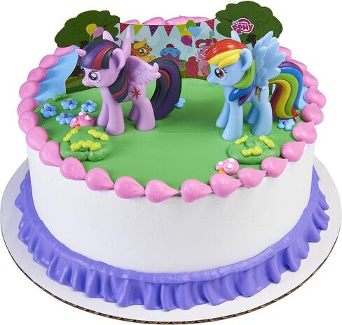 DecoSet® My Little Pony™ Over The Rainbow Signature Cake Topper, 4 Piece Decoration, Rainbow Dash, Pinkie Pie, and Twilight Sparkle, A Rainbow Coin Bank, Collectable Figurines For Birthday in Kuwait