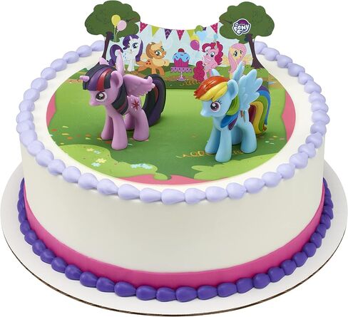 DecoSet® My Little Pony™ Over The Rainbow Signature Cake Topper, 4 Piece Decoration, Rainbow Dash, Pinkie Pie, and Twilight Sparkle, A Rainbow Coin Bank, Collectable Figurines For Birthday in Kuwait
