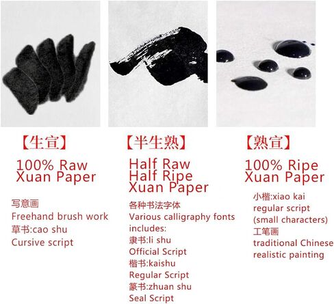 Tianjintang Handmade Chinese Blank Calligraphy Ink Writing Painting Raw Xuan Paper Sheets Sheng Xuan 生宣 34 x69 cm/ 13.4 x 27.2in 100 Sheets in Kuwait