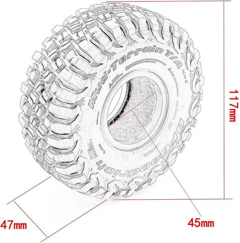 Sbonxond 1/10 RC إطارات مطاطية للسيارة الزاحفة 117 * 47 مم 1.9 بوصة إطار عجلة لـ 1:10 العربة المتسلقة للصخور المحورية SCX10 II 90046 AXI03007 تراكساس TRX-4 RBX10 4 قطع in Kuwait