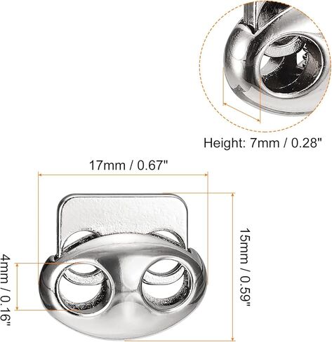 uxcell Spring Cord Lock End Toggle, 20Pcs Double Hole Spring Stopper Alloy Fastener Slider Toggles Clip for Drawstrings, Shoelaces, Bags (Black,17x15x7mm) in Kuwait