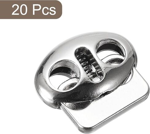 uxcell Spring Cord Lock End Toggle, 20Pcs Double Hole Spring Stopper Alloy Fastener Slider Toggles Clip for Drawstrings, Shoelaces, Bags (Black,17x15x7mm) in Kuwait