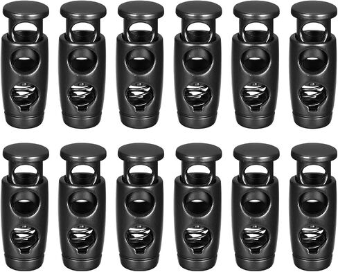 uxcell 12pcs Metal Cord Locks, 4.2mm Double Hole Spring Stopper Fastener Slider Toggles End for Drawstrings Bags Backpack Clothing Lanyards, Electrophoretic Black in Saudi Arabia