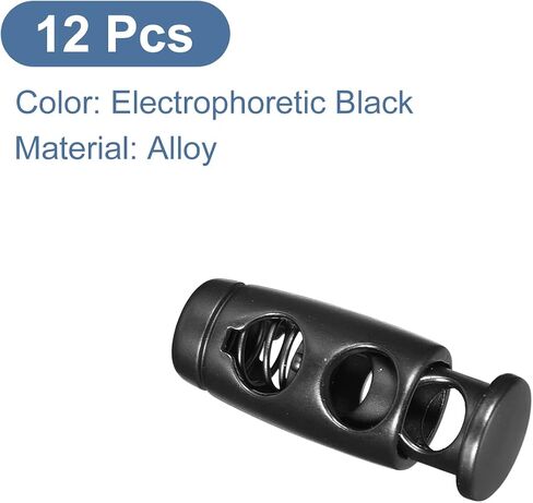 uxcell 12pcs Metal Cord Locks, 4.2mm Double Hole Spring Stopper Fastener Slider Toggles End for Drawstrings Bags Backpack Clothing Lanyards, Electrophoretic Black in Saudi Arabia