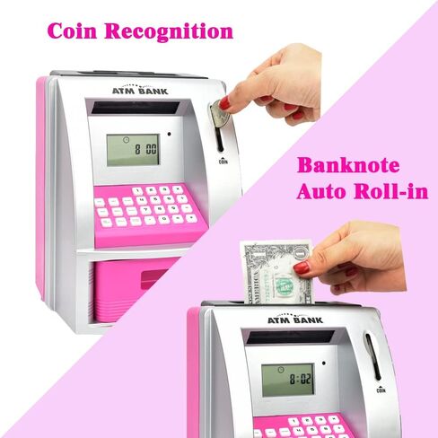 Litpggy Electronic ATM Piggy Bank للأطفال - التعرف على العملات المعدنية، تحديثات الرصيد التلقائي، آمن للأموال لتوفير النقود، وحماية كلمة المرور، هدية رائعة للأولاد والبنات (أسود/فضي) in Kuwait