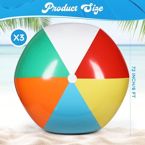3 قطع من كرات الشاطئ العملاقة بطول 6 قدم، كرات عائمة كبيرة للسباحة من بلاستيك PVC، كرات شاطئ كبيرة بالوان قوس قزح، كرات شاطئ قابلة للنفخ للبالغين وحفلات هاواي والسباحة والشاطئ والصيف وهدايا المياه في in Kuwait