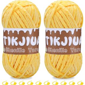 2 * 100g / 7oz Chunky Chenille Yarn, Crochet Chenille Yarn with Stitching Markers, Chunky Chenille Yarn for Blanket Pillow Sweater Knitting Scarf Weaving Crochet Christmas Craft Rugs
