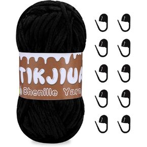 2 * 100g / 7oz Chunky Chenille Yarn, Crochet Chenille Yarn with Stitching Markers, Chunky Chenille Yarn for Blanket Pillow Sweater Knitting Scarf Weaving Crochet Christmas Craft Rugs
