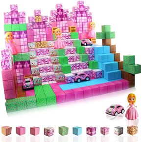 Magnetic Blocks - Princess Castle 112 Polar Cubes Frozen Toys for Girls Movie Inspired Princess Blocks Sensory Gift Magnetic Travel Puzzle Magnetic Cube Classroom Toys for Boys & Girls Age 3 4 5 6 7 8