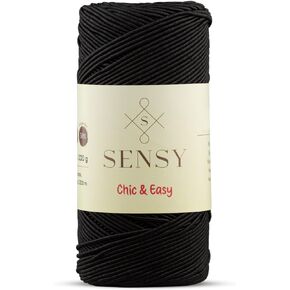 Sensy Premium Chic & Easy 1.5mm 218 Yards 50% Cotton 50% Polyester Rope Crochet Bag Cord Crochet Thread (Black)